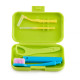 Orthodontic set for care of braces with a tongue scraper, light green